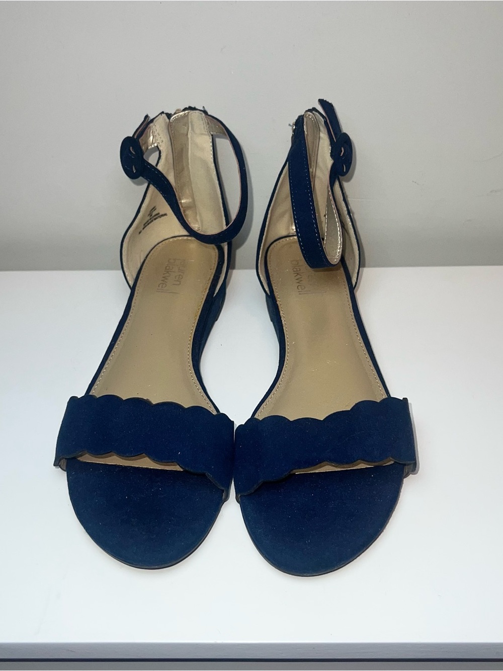 Lauren Blackwell Women's Navy Scalloped Ankle-Strap Sandals